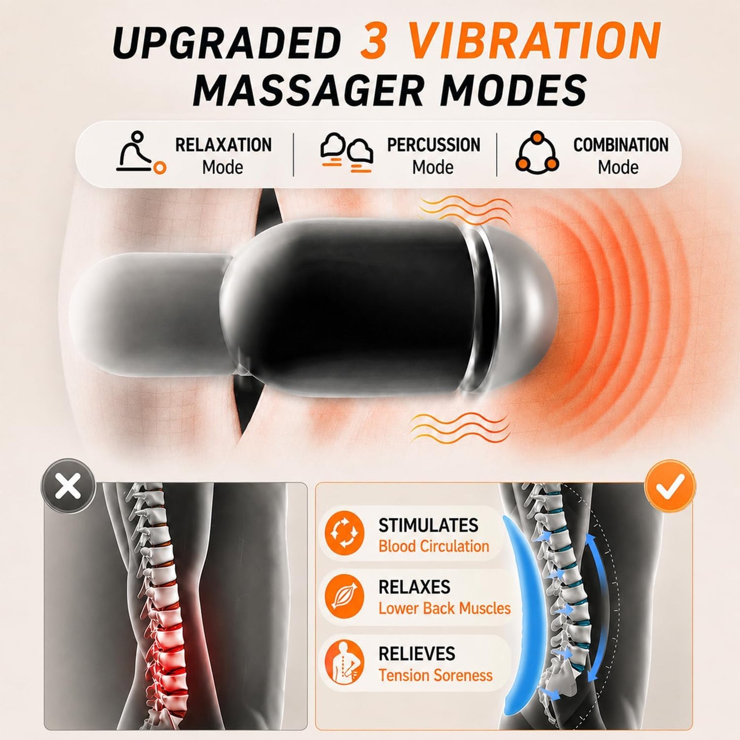 Upgraded Cordless Lumbar Support Pillow for Pain Relief Deep Tissue, 3-in-1 Heated Lower Back Massager Pillow with 3000mAh Battery, Heat, Massage, Electric Stretch, Back Support Pillow for Chair Car