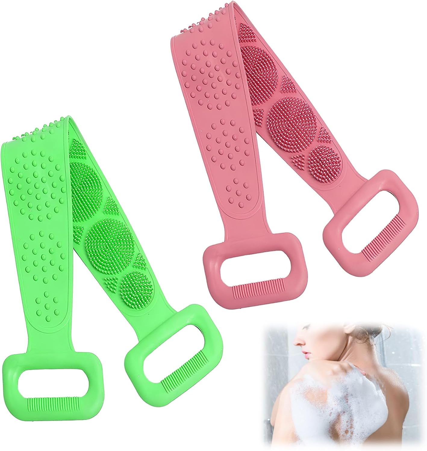 Silicone Body Scrubber for Shower,Silicone Back Body Scrubber with Handle,27.5 Inch Exfoliating Deep Clean Bath Body Brush Scrubber for Men and Women-2 PCS