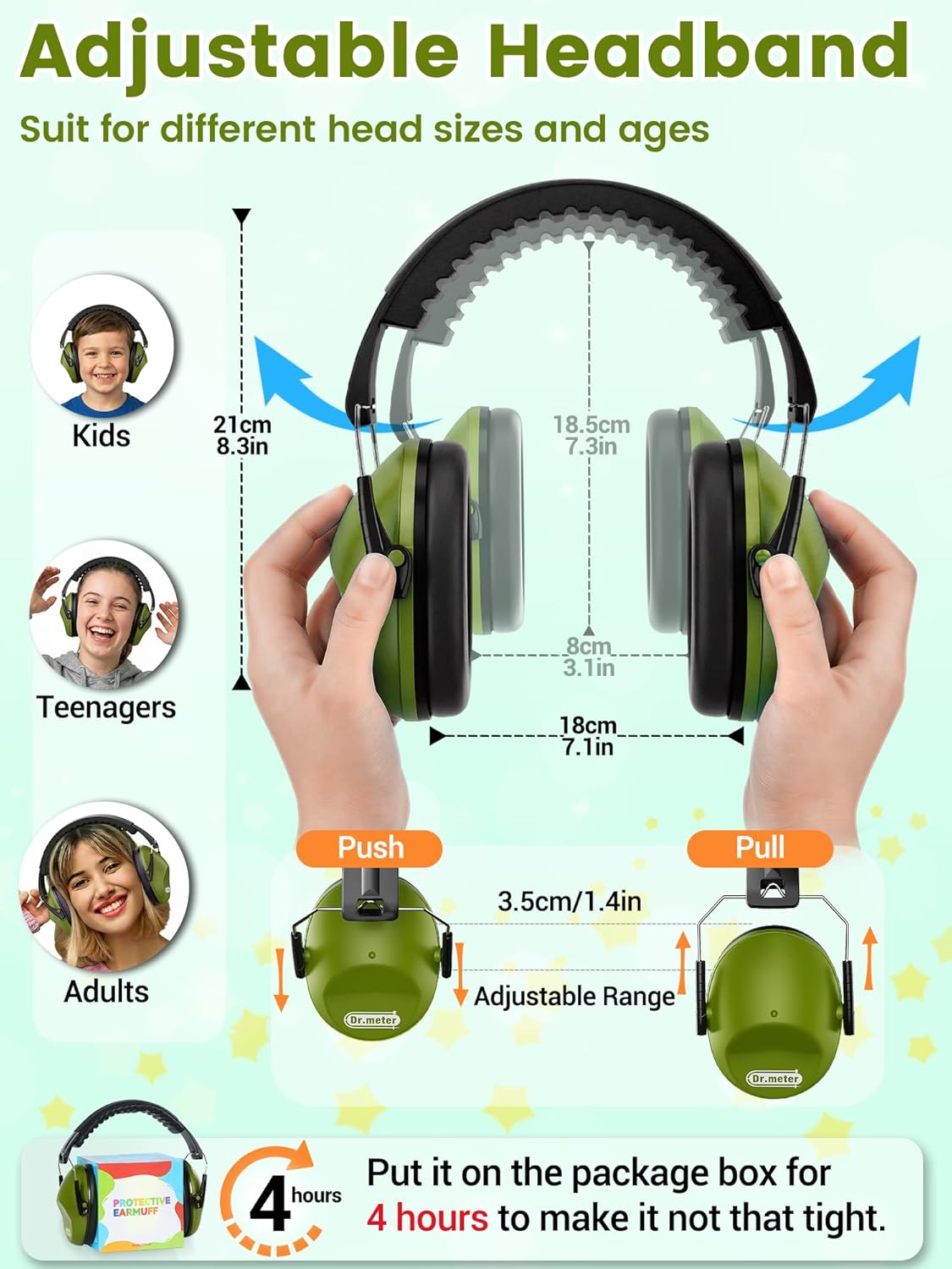 Dr.meter Ear Muffs for Noise Reduction: 27.4SNR Noise Cancelling Headphones for Kids Adults, EM100 Adjustable Hearing Protection Earmuffs for Monster Jam, Autism Sensory, Concerts, Fireworks