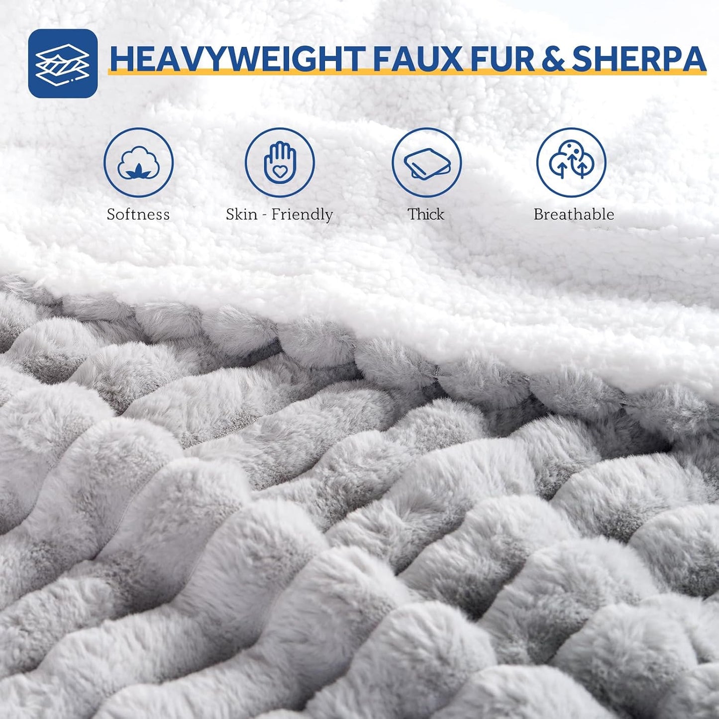 Sealy Electric Blanket Throw Size 50"*60",Super Cozy Faux Fur to Sherpa Reversible Heated Blanket Throw with 6 Heating Levels & 2-10 Hours Auto Off Overheating Protection Machine Washable,Blue White