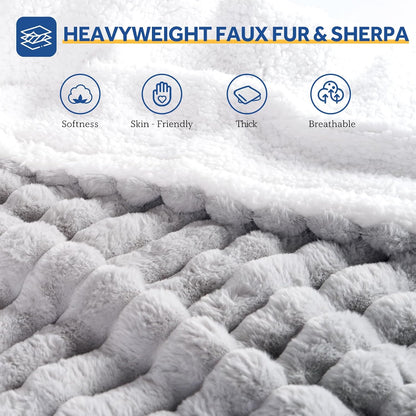 Sealy Electric Blanket Throw Size 50"*60",Super Cozy Faux Fur to Sherpa Reversible Heated Blanket Throw with 6 Heating Levels & 2-10 Hours Auto Off Overheating Protection Machine Washable,Blue White