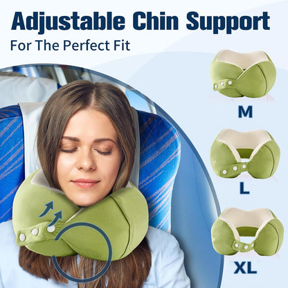 Cirorld Neck Pillow for Traveling, Travel Pillows for Airplanes,100% Pure Memory Foam Travel Neck Pillow, Adjustable Flight Pillow, Portable Plane Accessories with Eye Mask, Earplugs, Carry Bag