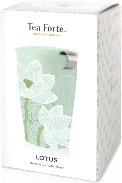 Tea Forte Double-Walled Ceramic Kati Cup, Removable Stainless Steel Infuser Basket and Lid, Steeps 12 oz Loose Leaf Tea, Dishwasher & Microwave Safe, Cherry Blossom