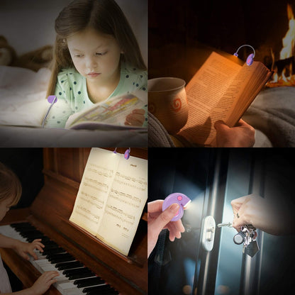 Kids Rechargeable Book Light, Clip on Reading Light for Kid, Kids Reading Lights, Amber Book Light for Reading in Bed, 2 Lighting Modes, Blue Light Blocking, Bookmark Light for Bookworms-Pink