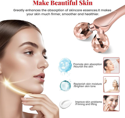 Wireless Face Massager Tool, 8-Roller 3D Face Roller for Women, LED Facial Massager,V-Shape Face Sculpting Tool for Jawline, 6 Light & Vibration Modes, USB-C Rechargeable