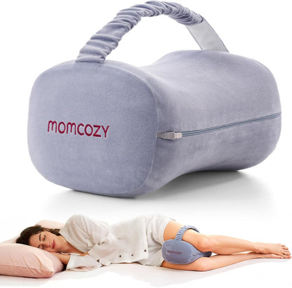Momcozy Knee Pillow for Side Sleepers, Soft Memory Foam & Pinch-Free Design, Relieve Knee, Leg and Sciatica Pain, Adjustable Elastic Strap Ideal for Pregnant Women and Seniors, White