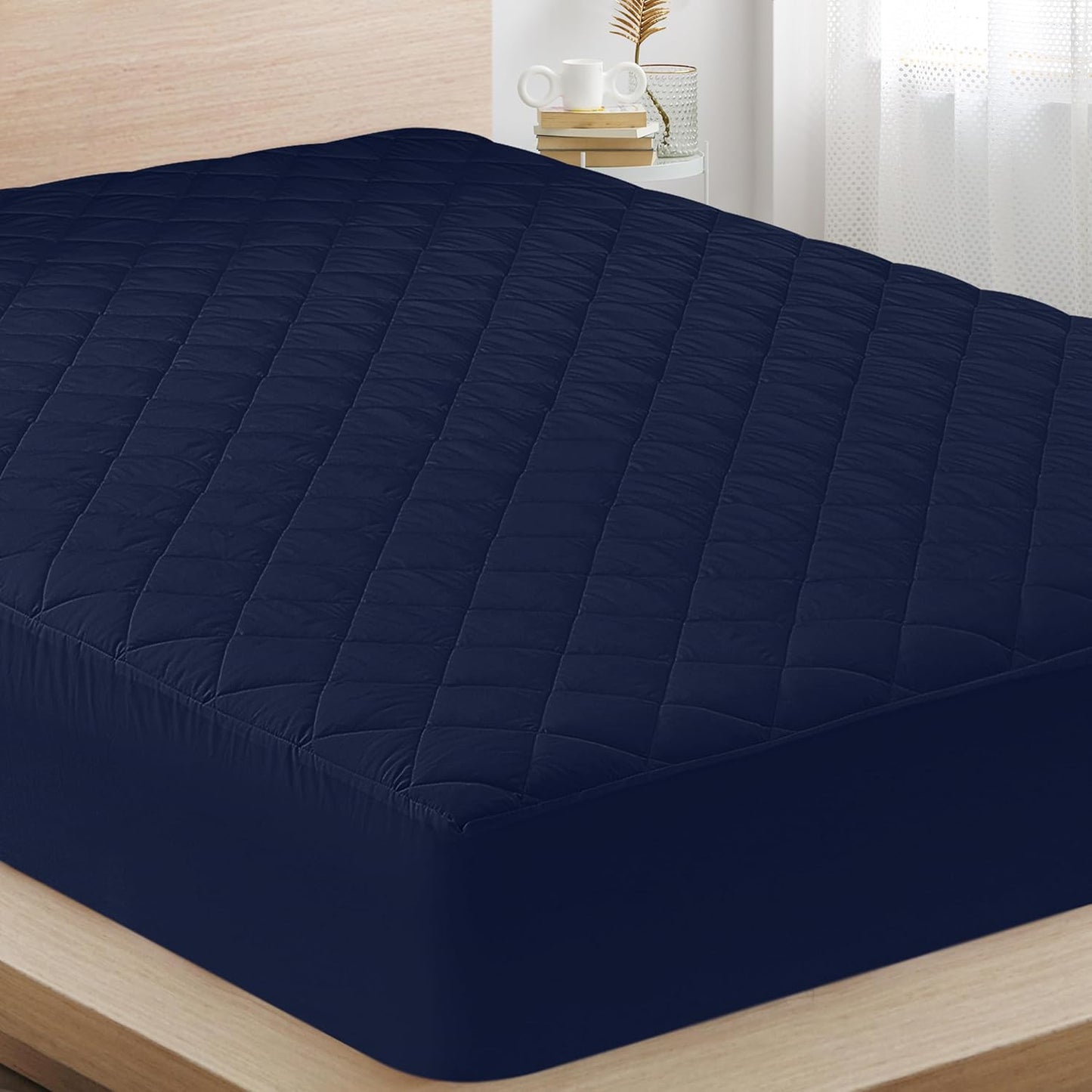 Quilted Fitted Mattress Pad, Queen Mattress Protector Topper with Deep Pocket Stretches up to 16 Inches, Machine Washable Mattress Cover by Utopia Bedding (White)