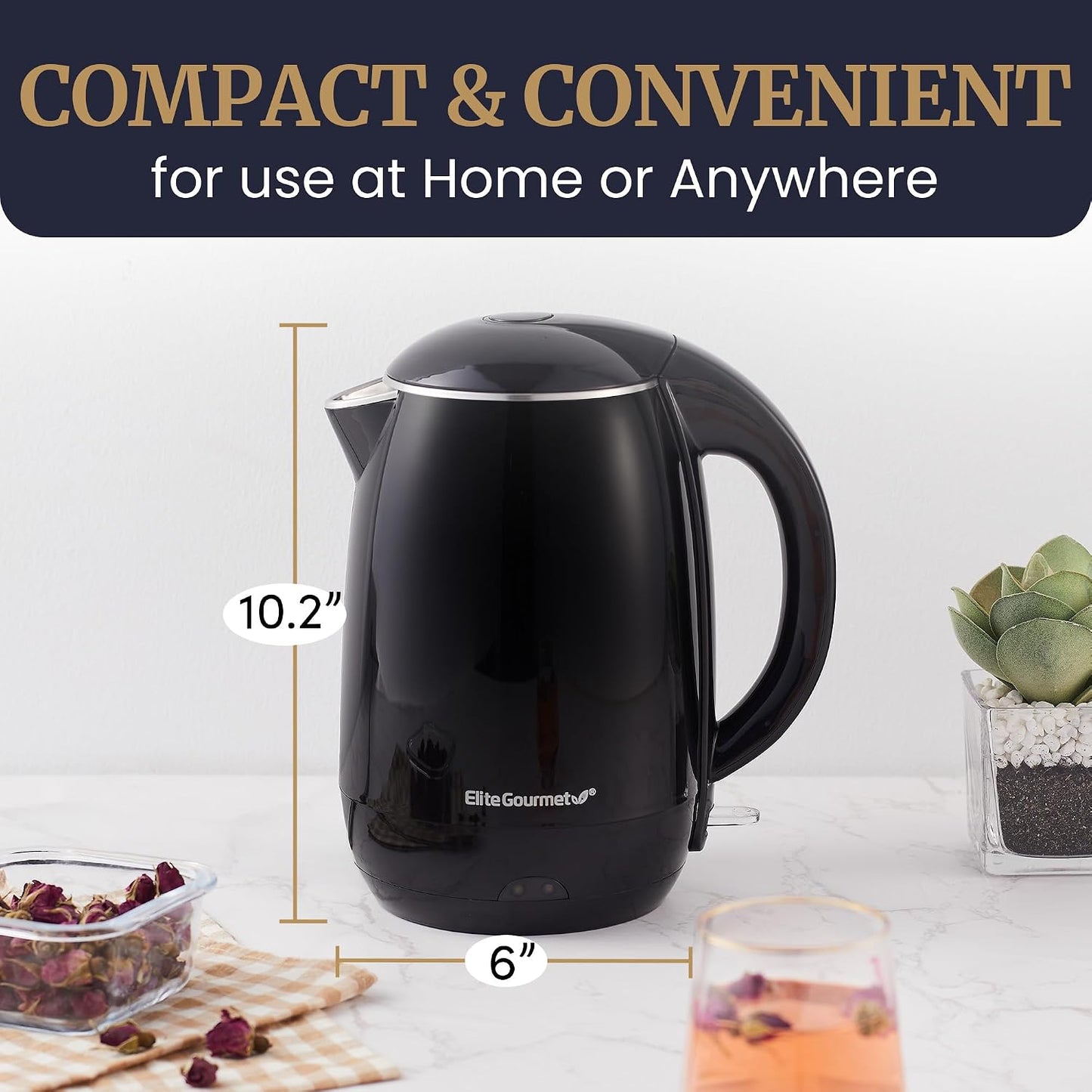 Elite Gourmet 1L Glass Electric Water Kettle, BPA-Free, Fast Boil, Auto Shut-Off, Boil-dry Protection, 360° Swivel Base with Cordless Serving, Clear-view Water Level Markings, Mint