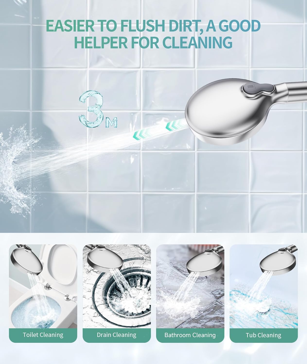 SR SUN RISE Filtered Shower Head with Handheld High Pressure 9 Spray Mode Showerhead Detachable Shower Head Water Softener Filters Beads for Hard Water Remove Chlorine 1 Filter Chrome