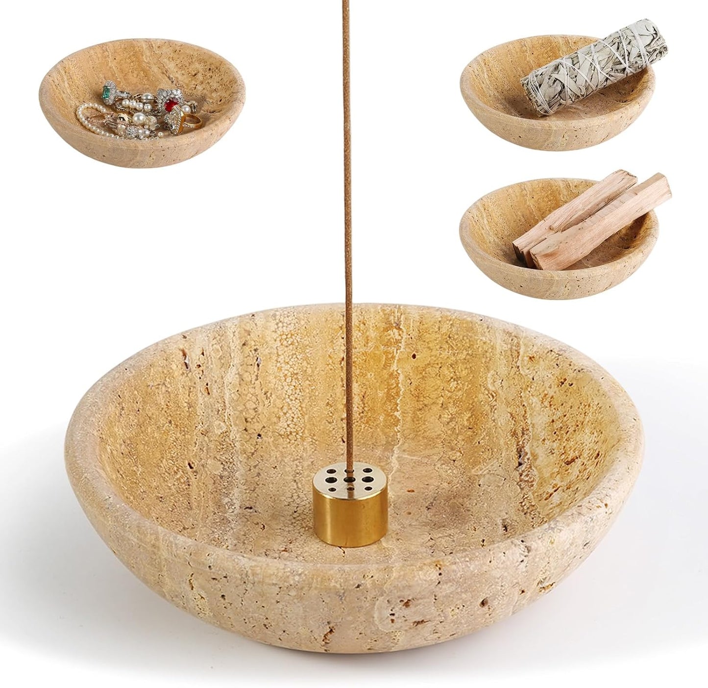 Koville Italian Travertine Incense Holder, 6" Incense Holders for Sticks, Sturdy Incense Burner Ash Catcher, Ideal for Meditation, Relaxing, Easy to Clean