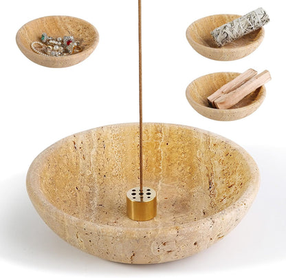 Koville Italian Travertine Incense Holder, 6" Incense Holders for Sticks, Sturdy Incense Burner Ash Catcher, Ideal for Meditation, Relaxing, Easy to Clean
