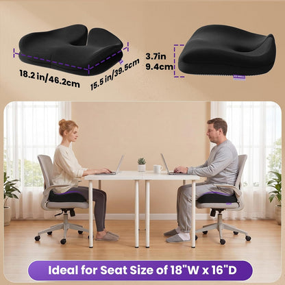 ZZ-WELL Seat Cushion for Office Chairs, Black, 21.2 Inches | Coccyx Cushion for Tailbone Pain, Memory Foam, Extra Large Thick, Patented Pressure Relief, Computer Gaming Chair