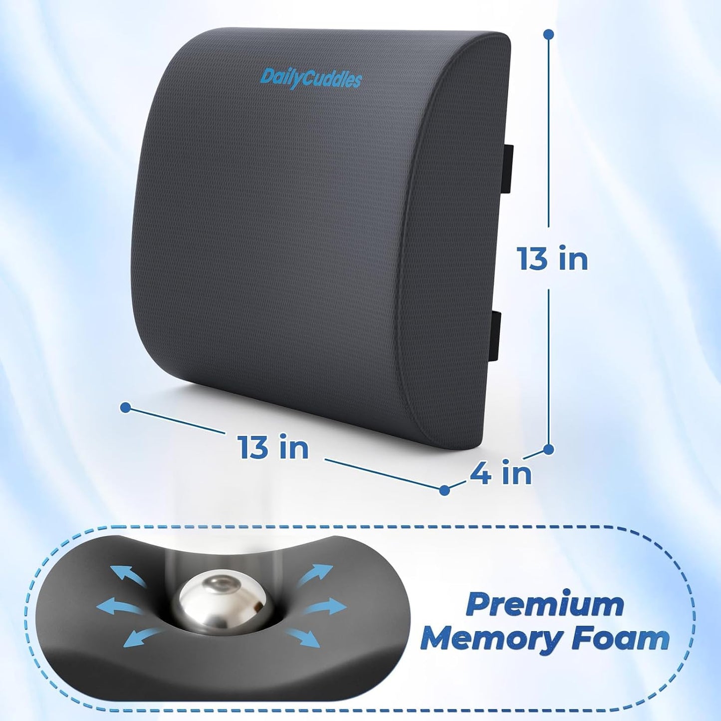 Lumbar Support Pillow for Office Chair Back Support - Memory Foam Lumbar Pillow for Car or Gaming Chair, Ergonomic Back Cushion with Adjustable Strap for Long-Hour Sitting (Black)