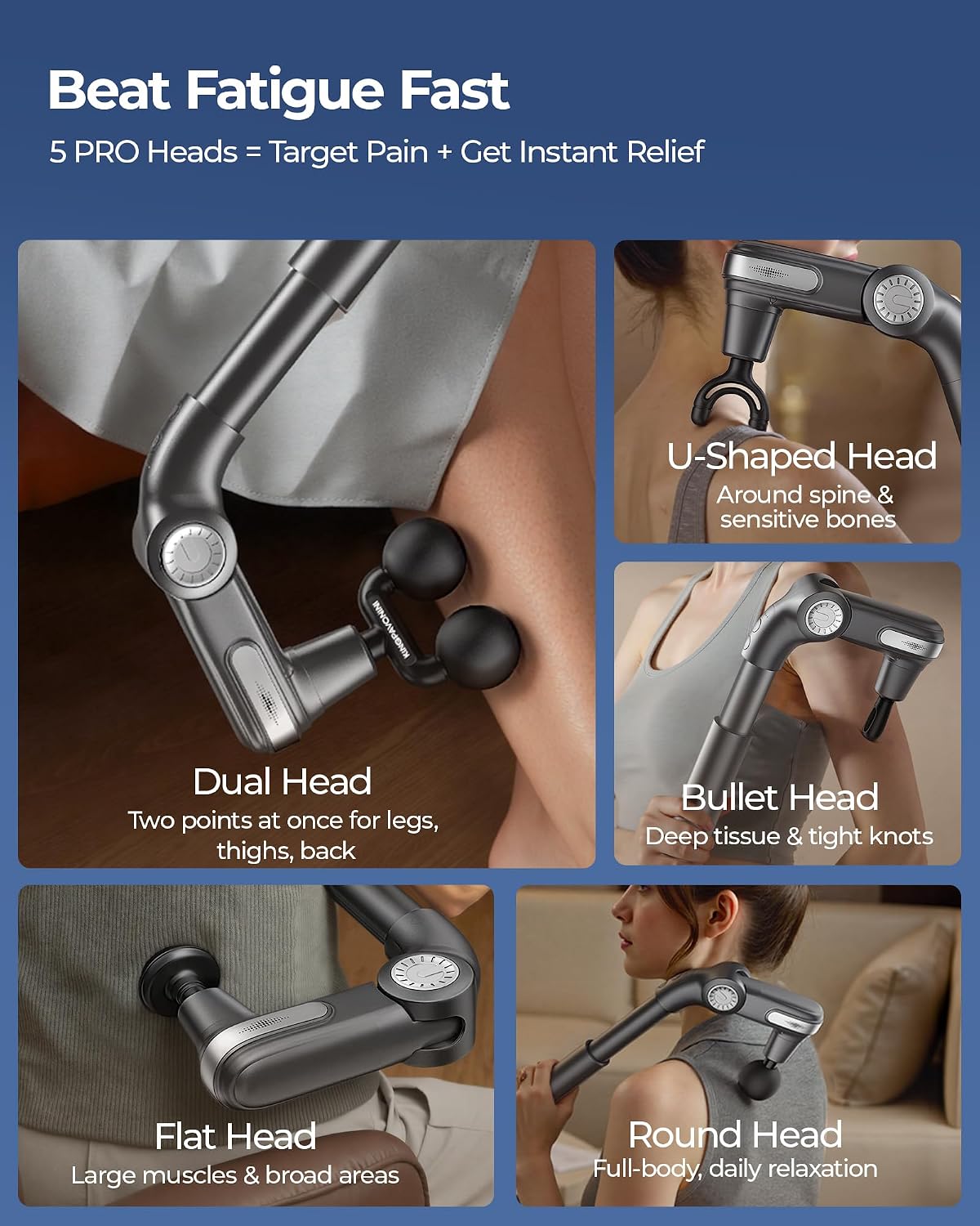 KingPavonini Foldable Massage Gun Deep Tissue, Grey, Model JA-G7