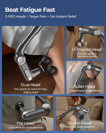 KingPavonini Foldable Massage Gun Deep Tissue, Grey, Model JA-G7