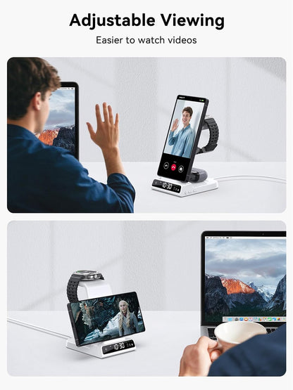 Wireless Charger for Samsung S25 with Clock 3 in 1 Android Charging Station