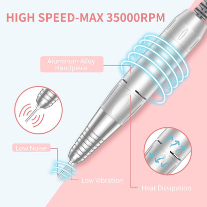 MOCOWIND Portable Nail Drill Professional 35000 RPM, Electric Nail E File