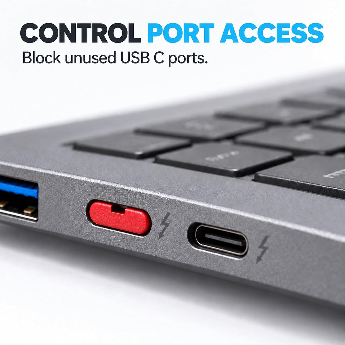 USB C Port Blockers, Control USB C Port Access, 2 Metal Keys, Black