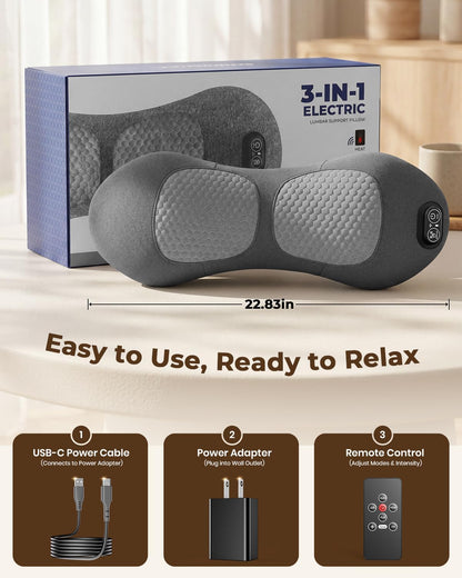 2026 Upgraded 4-in-1 Lumbar Support Pillow Massager with Remote Control