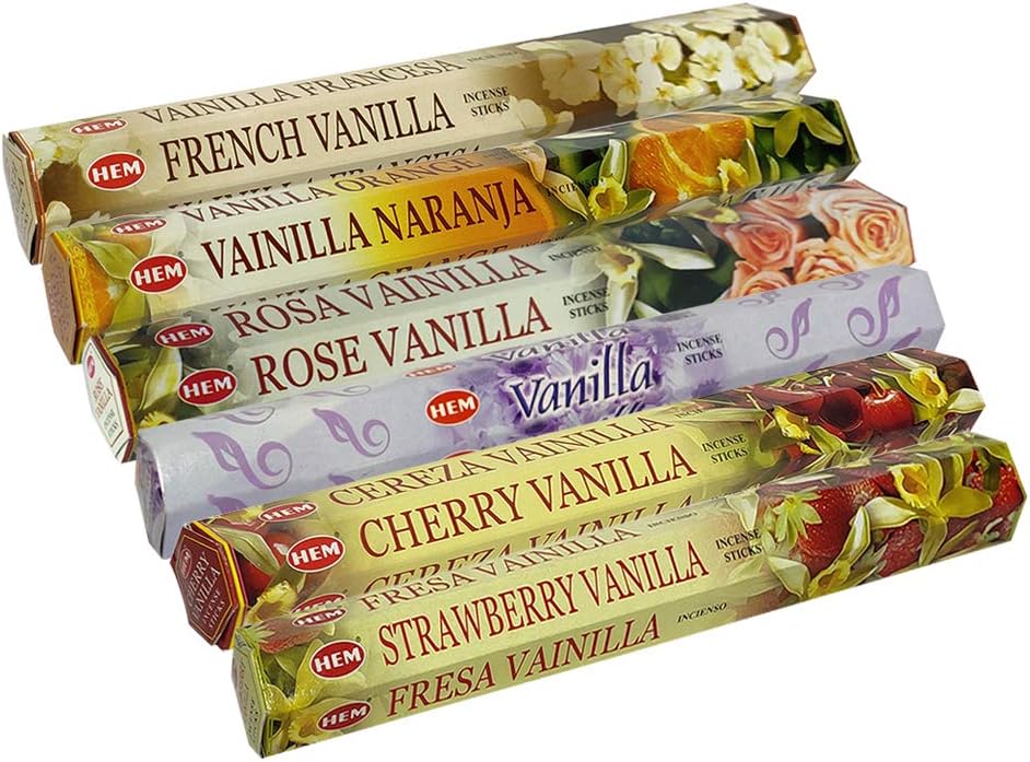 Hem Incense Sticks Variety Pack #23-120 Insence-Sticks (6 Incents x 20 Insense) + Incense Stick Holder with 6 Most Liked Scents Including Patchouli Dragons Blood White Sage Frankincense-Myrrh