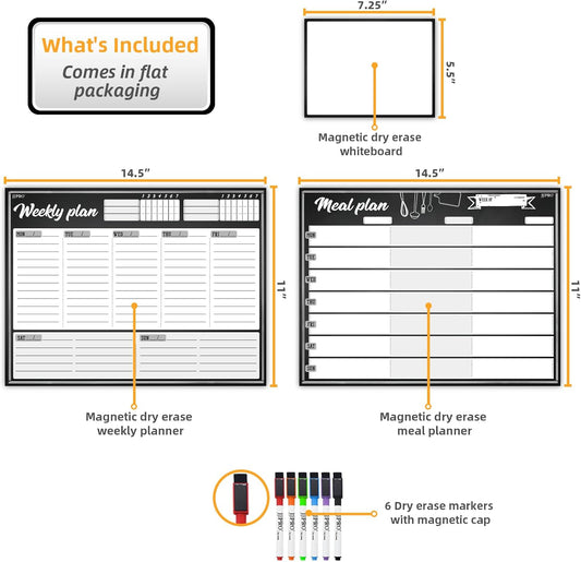 JJPRO Magnetic Dry Erase Meal Planning Whiteboard for Refrigerator-Magnetic Weekly Planner for Fridge-One Bonus Notepad whiteboard-Refrigerator Organizer with Weekly Planning Boards