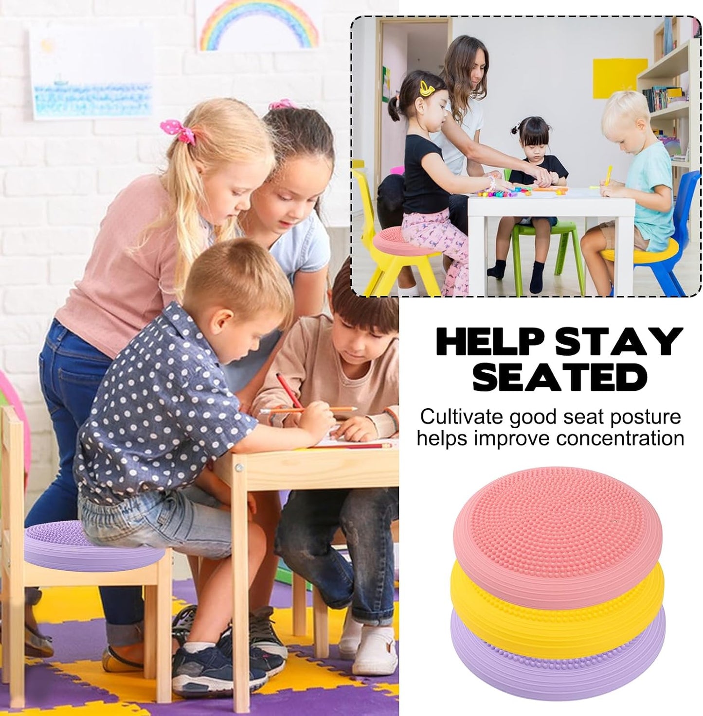 8 PCS Wiggle Seat Inflated Wobble Cushion 13 Inch Balance Disc Sensory Flexible Seat for Sensory Balance Pad for Physical Exercise Improving Posture Home Office (Needle Pump Included)