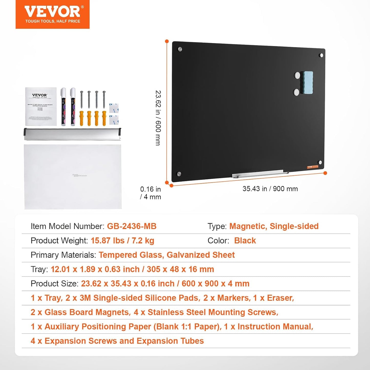 VEVOR Dry Erase Calendar for Wall, 36 x 24 Inches Whiteboard Calendar, Monthly Planner Magnetic Dry Erase Board, 1 Magnetic Erase & 2 Dry Erase Marker & Movable Tray for Restaurant Office Home School