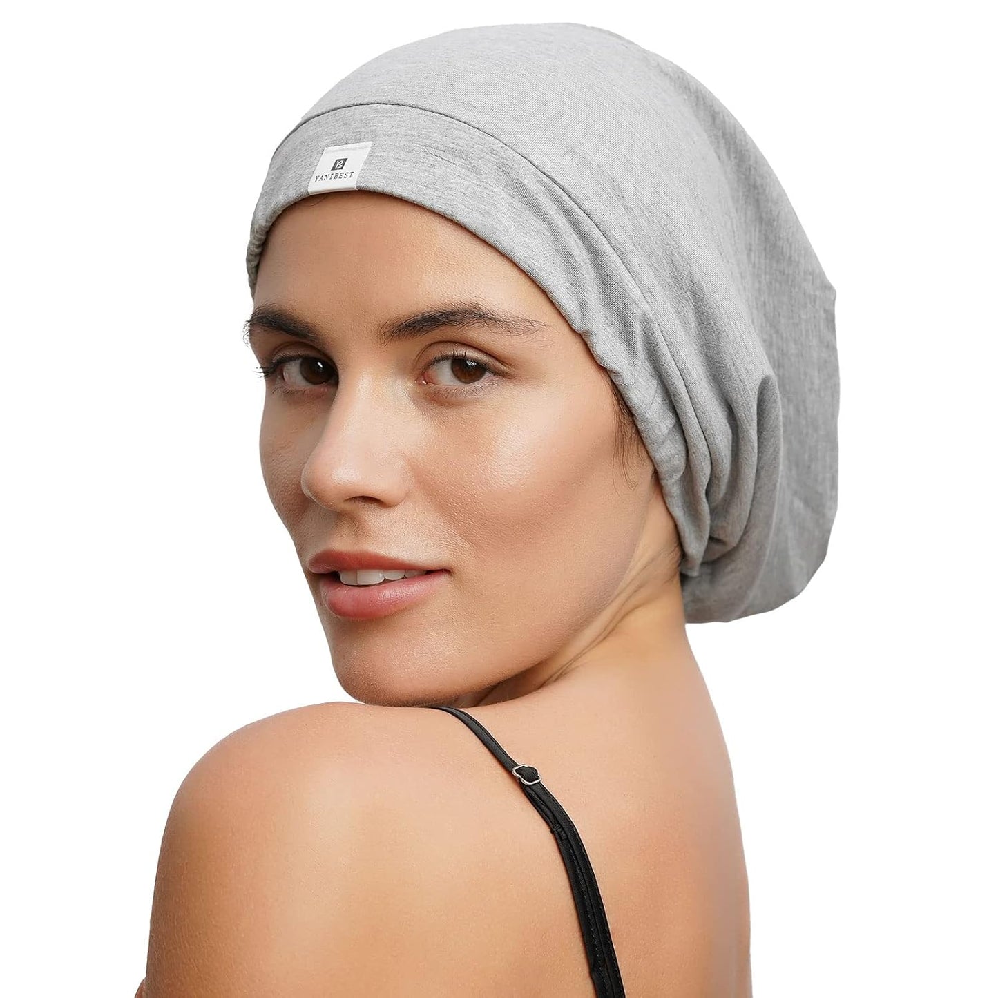 YANIBEST Hair Cover Bonnet Satin Sleep Cap - Adjustable Stay on Silk Lined Slouchy Beanie for Night Sleeping Surgical Hats Pure Black