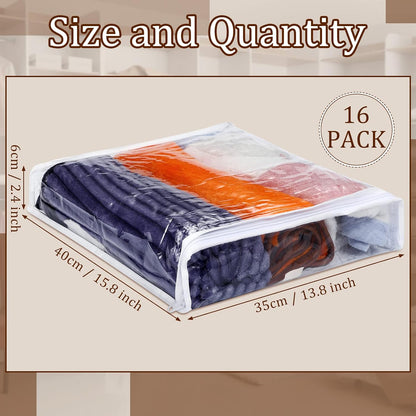 Kingdder 16 Pcs Clear Zippered Storage Bags Plastic Sweater Bag with Zipper