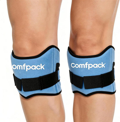 Comfpack Knee Ice Pack for Patella Tendon Relief 2 Pack, Hot Cold Therapy Knee Pain Relief Compression Support Strap for Running, Jumpers Knee, Tendonitis, Squats, Osgood Schlatter, Hiking, Soccer