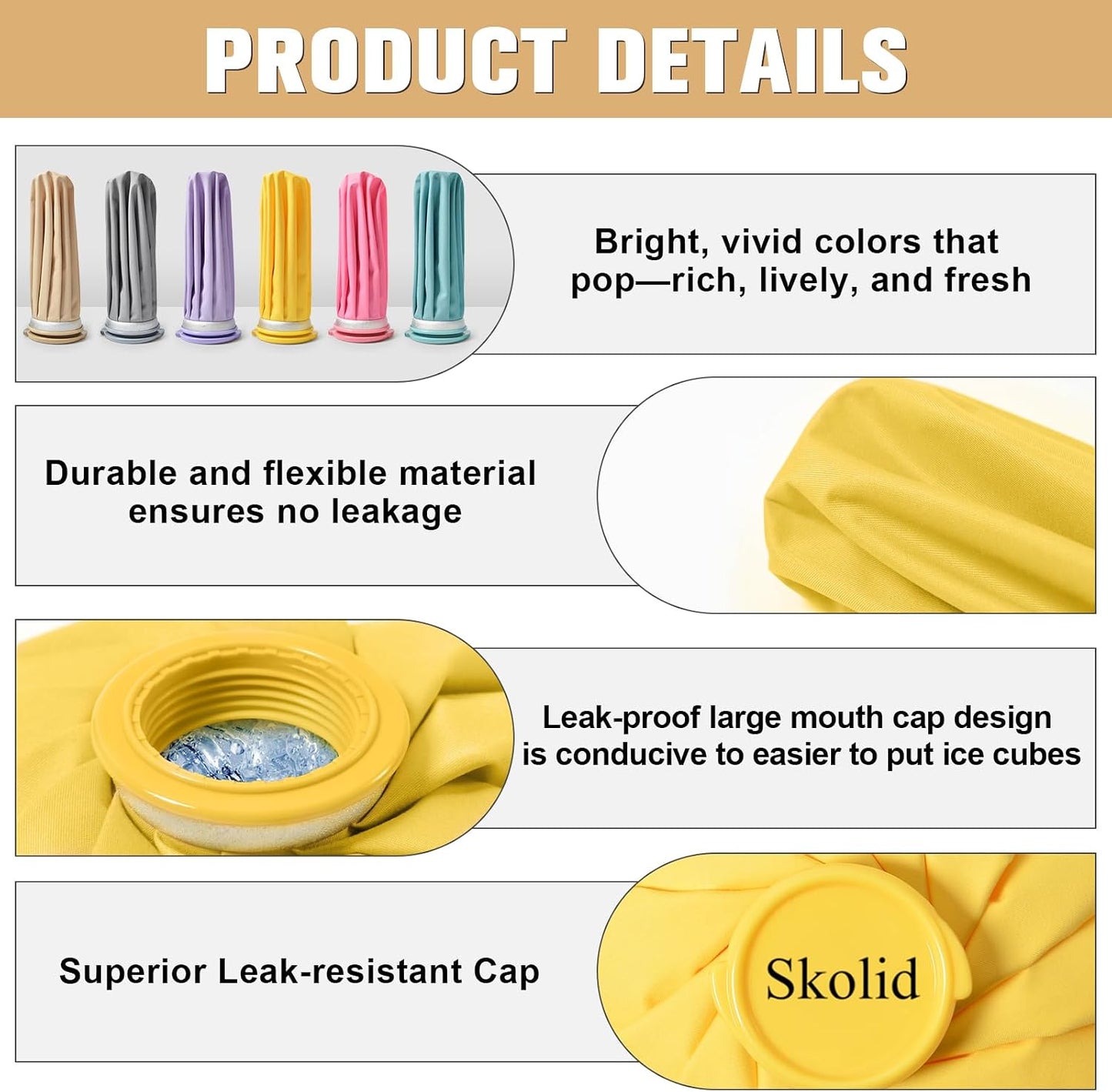 Ice Packs for Injuries Reusable, 6" 9" 11" Leakproof Ice Bags, Thickened Cold Pack Hot Therapy for Pain Relief, Swelling, Knee, Shoulder, Post-Surgery (3, Gray, 6"/9"/11")