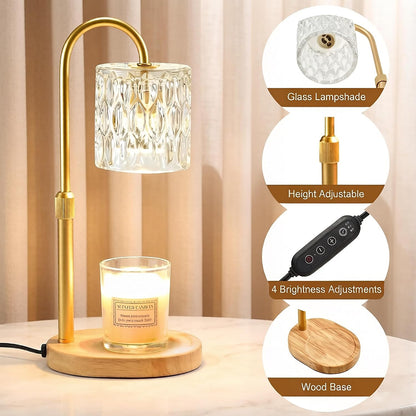 Dreamholder Electric Candle Warmer Lamp with Timer, Dimmable Candle Lamp with Adjustable Height, Wax Melter for Jar Candles Wood Base Floral Home Decor Gifts for Women Mom, Silver Glass