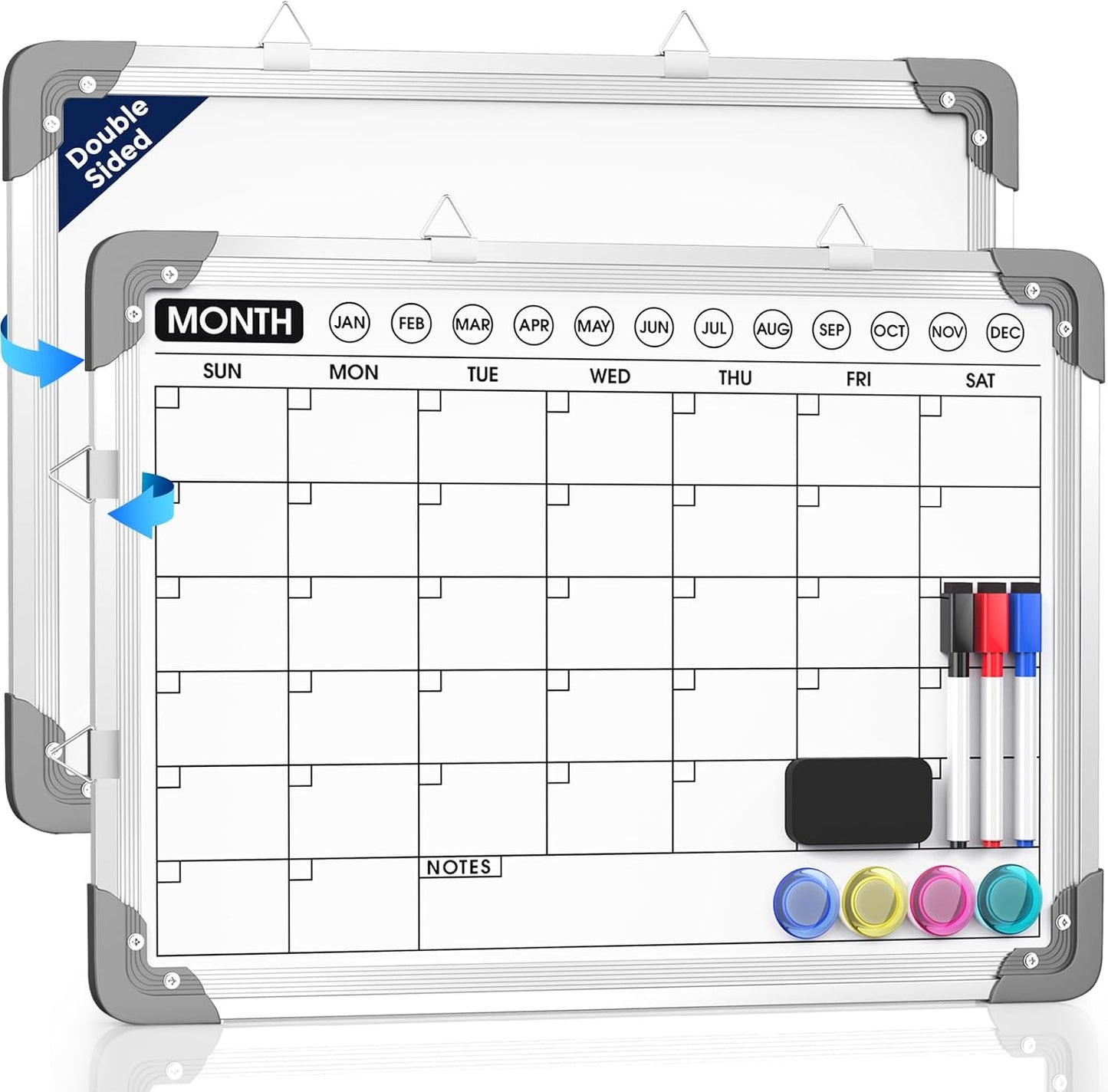 MaxGear Monthly Calendar Dry Erase Board for Wall, 16"x12", White Frame | Double-Sided, Hanging Small White Board, Portable Whiteboard for Planning, Drawing, Memo, to Do List, Home, Kitchen, Office