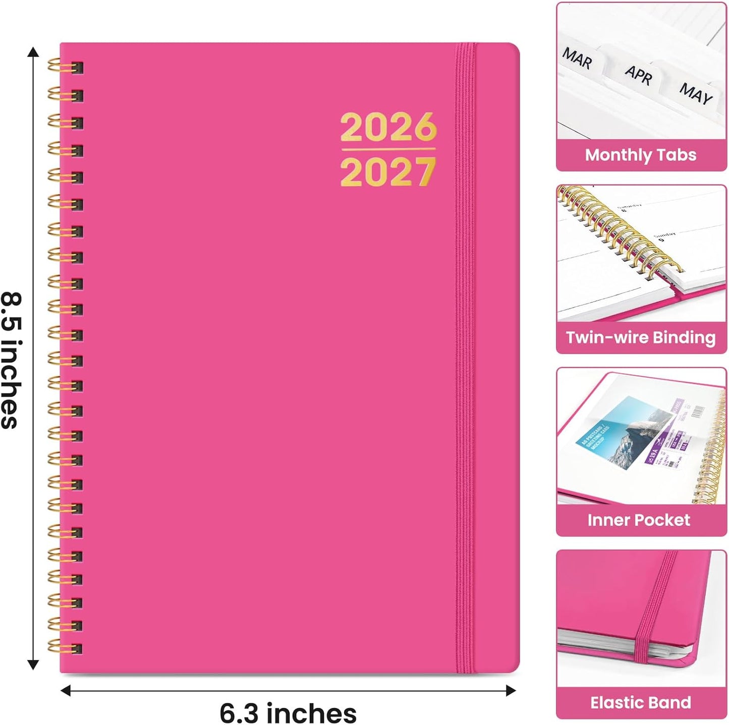 Planner 2026-2027 for Women & Men, Academic Monthly and Weekly Calendar Planner, Jul 2026 - Jun 2027, A5 (6.3" x 8.5"), Teacher Student Planning Book with Tabs, Ideal for Office School Supplies - Pink