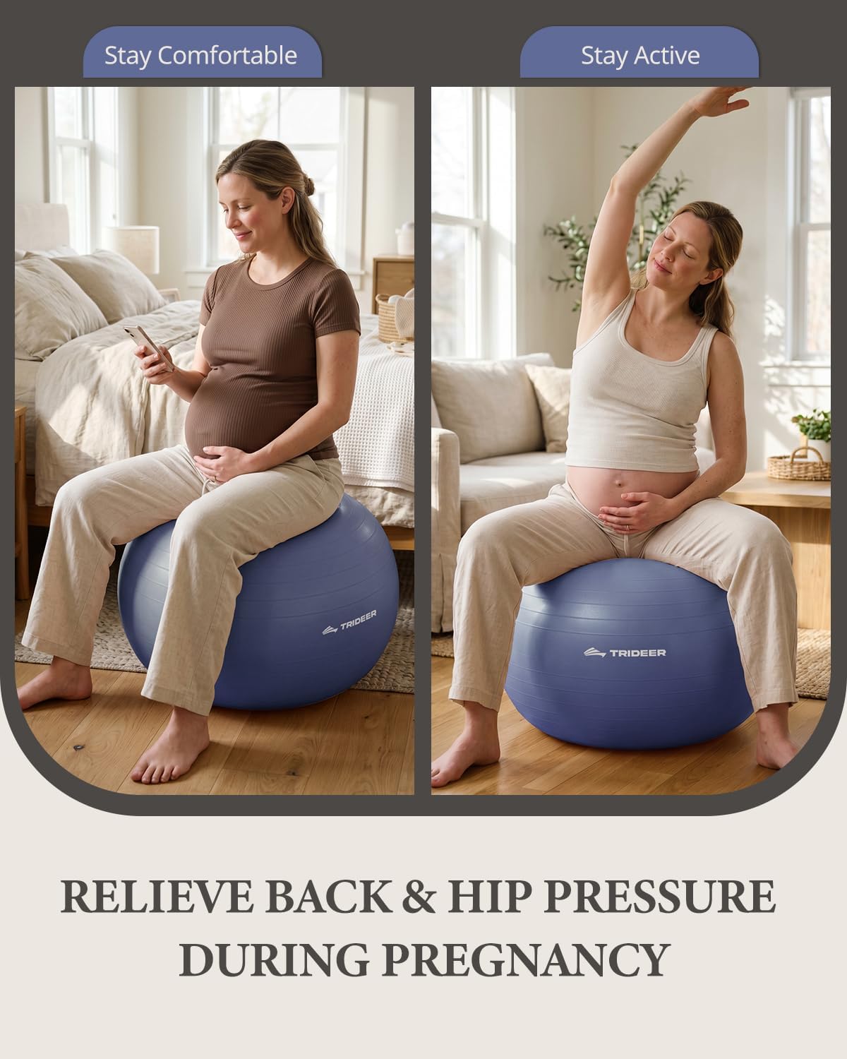 Trideer Exercise Ball, Stability Yoga Ball for Physical Therapy, Active Sitting, Pregnancy & Birth Labor Prep, Core Strength, Balance Training, Posture Improvement and Daily Stretching, 55/65/75cm
