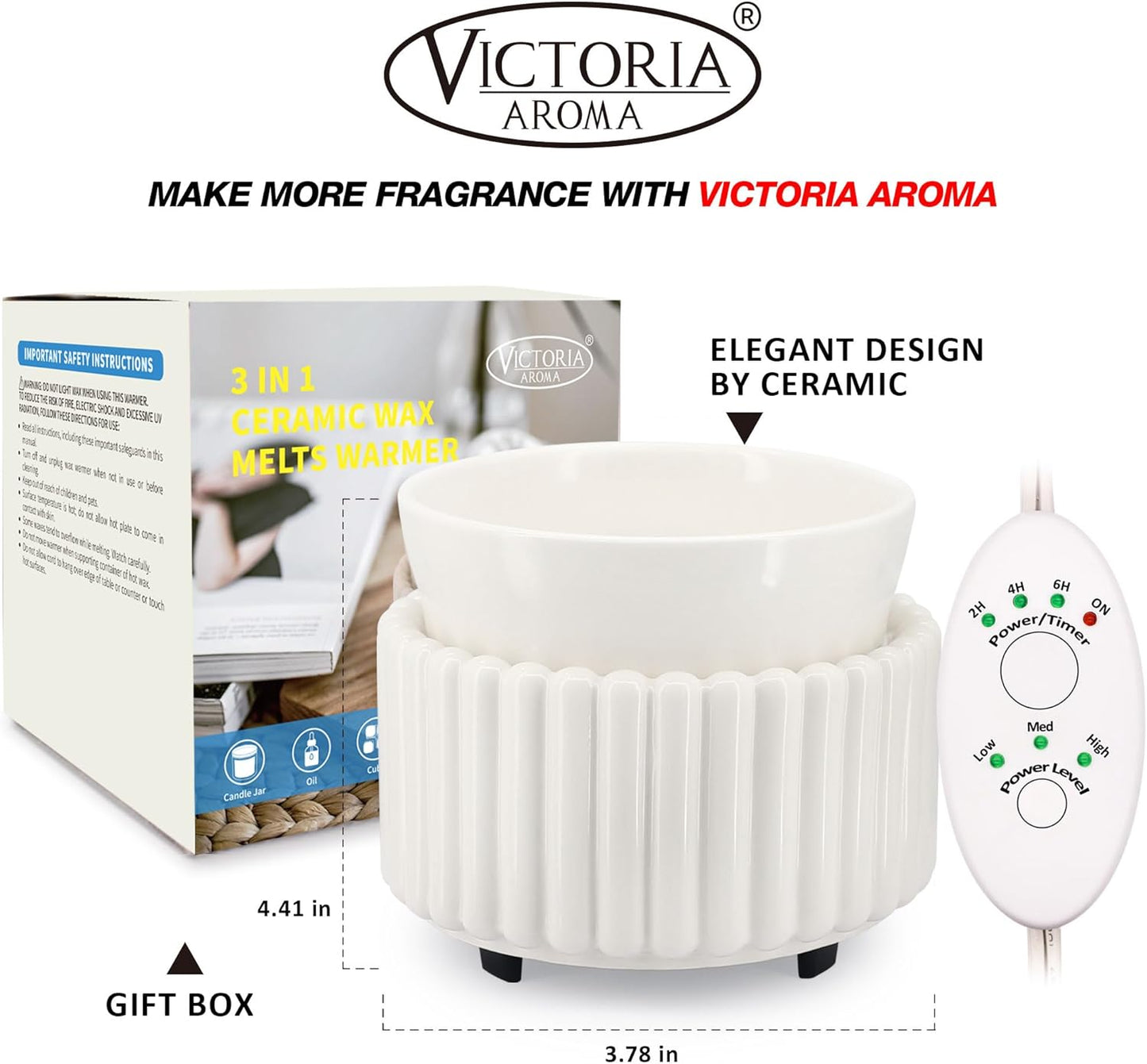 VICTORIA AROMA Ceramic Wax Melt Warmer 3-in-1 Candle Wax Warmer for Scented Wax Melter Electric Fragrance Wax Burner for Home Office Bedroom Gift & Decor…