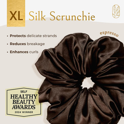 Silk Scrunchies for Women Ponytail Holders – Oversized Mulberry Silk Scrunchies – Extra Large No Damage Hair Ties for Curly, Thick, and Thin - Hair Accessories for Women – Black, XL By Curlfriend