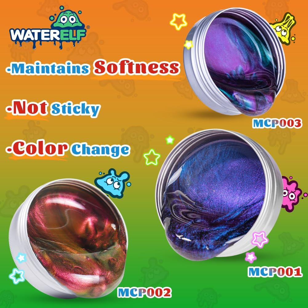 WATERELF Galaxy Putty Slime for Kids - Children's Day Gift, Fidget Sensory Artistic Therapy Putty Toys for Boys Girls Adults, Stress Relief Non-Sticky, 3.11 Inch 3.2 Oz – Golden/Red