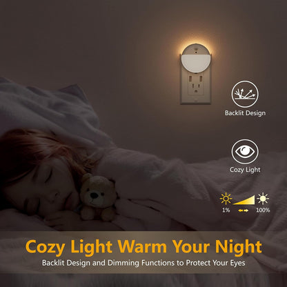 YUNLEX 2 Pack Plug in Sleep Night Light with Motion Sensor and Dusk to Dawn Sensor, 3 Modes, Soft Glow, Stepless Dimming, LED Lights for Bedroom, Sleep, Baby Nursery, Kids, Toddler, Home Decor (Amber)