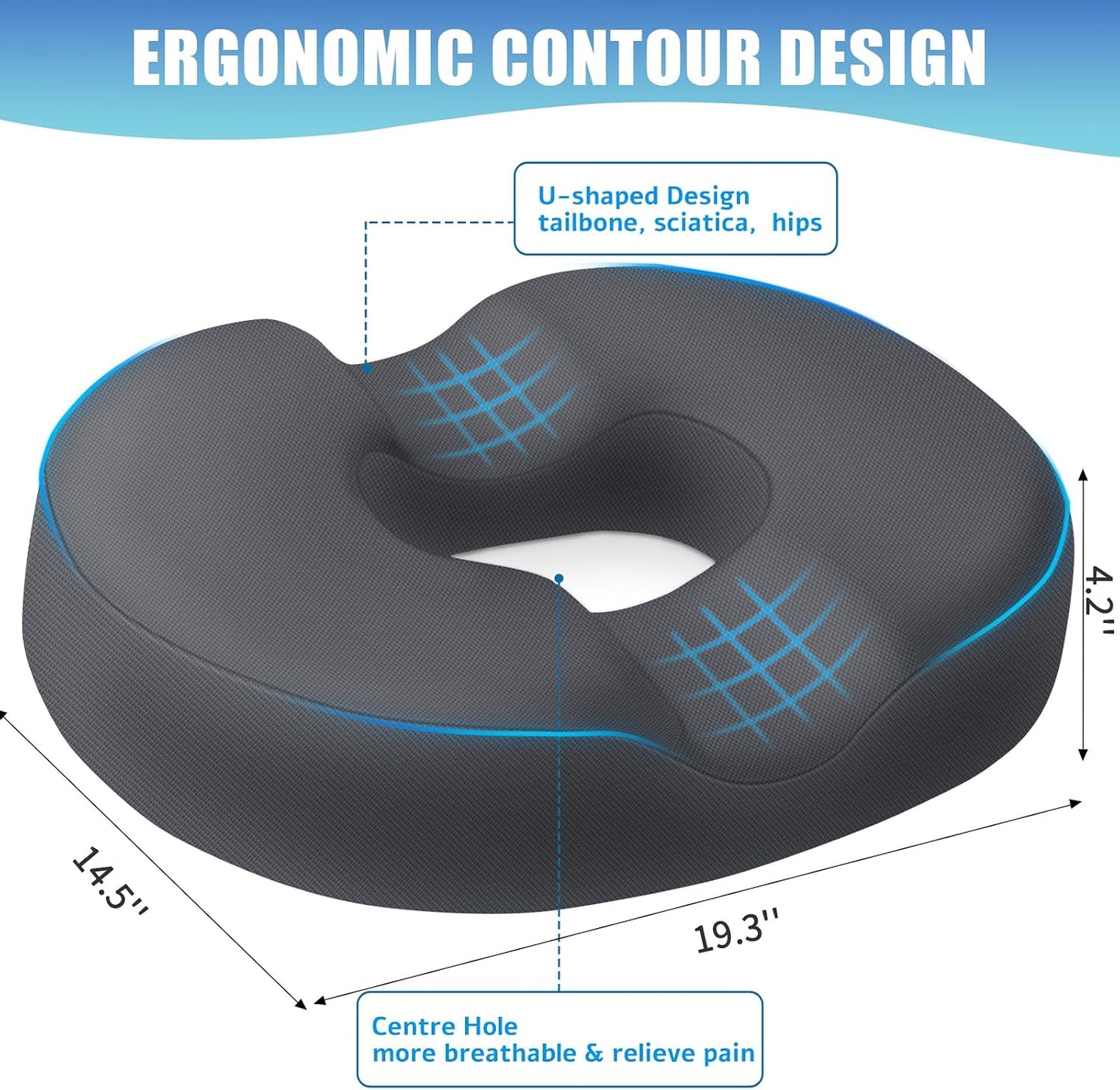 BlissTrends Donut Pillow Seat Cushion,Donut Chair Cushions for Postpartum Pregnancy & Hemorrhoids,Tailbone Pain Relief Cushion,Memory Foam Lifting Cushions for Office&Home Chairs (Black)