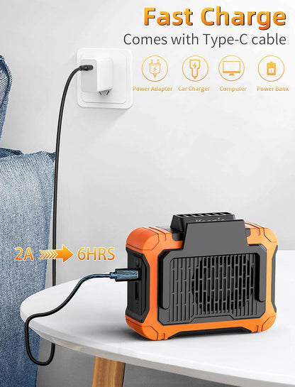 Koonie 10000mAh Waist Clip Fan with Solar Panel, 30H Working Time, Personal LED Light, Battery Powered Belt Fan, Strong Airflow, 3 Speeds, Body for Outdoor, Working, Camping, Hiking