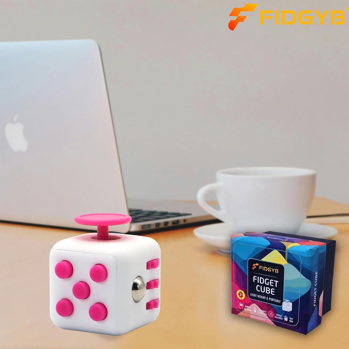 Cube Fidget Stress Relief Toy for Adults & Kids, Smooth, Quiet Sensory Toy for Anxiety, Focus & ADHD Idea[WHI_Pink]