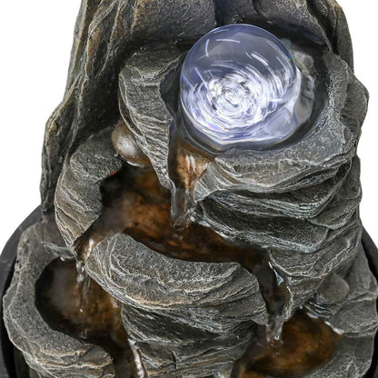 8.3” H Indoor Zen Tabletop Water Fountain, Rock Cascading Waterfall with Spinning Crystal Ball & LED Light for Home Office Decor