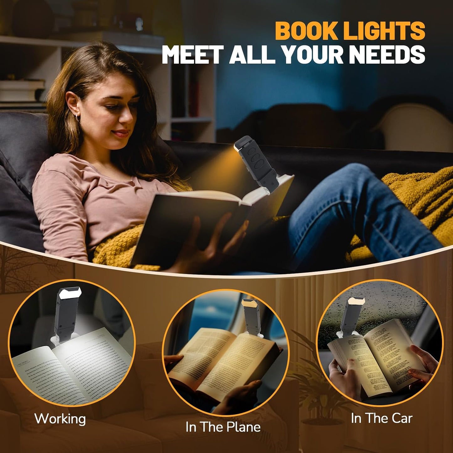 Book Reading Light Rechargeable Clip on Book Lamp with 3 Color Temperatures