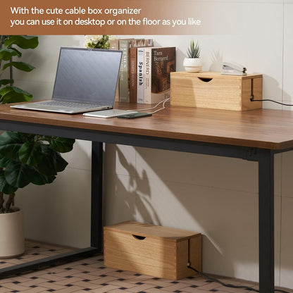KIRIGEN Wooden Cable Management Box Set of 2, Cord Organizer, Natural