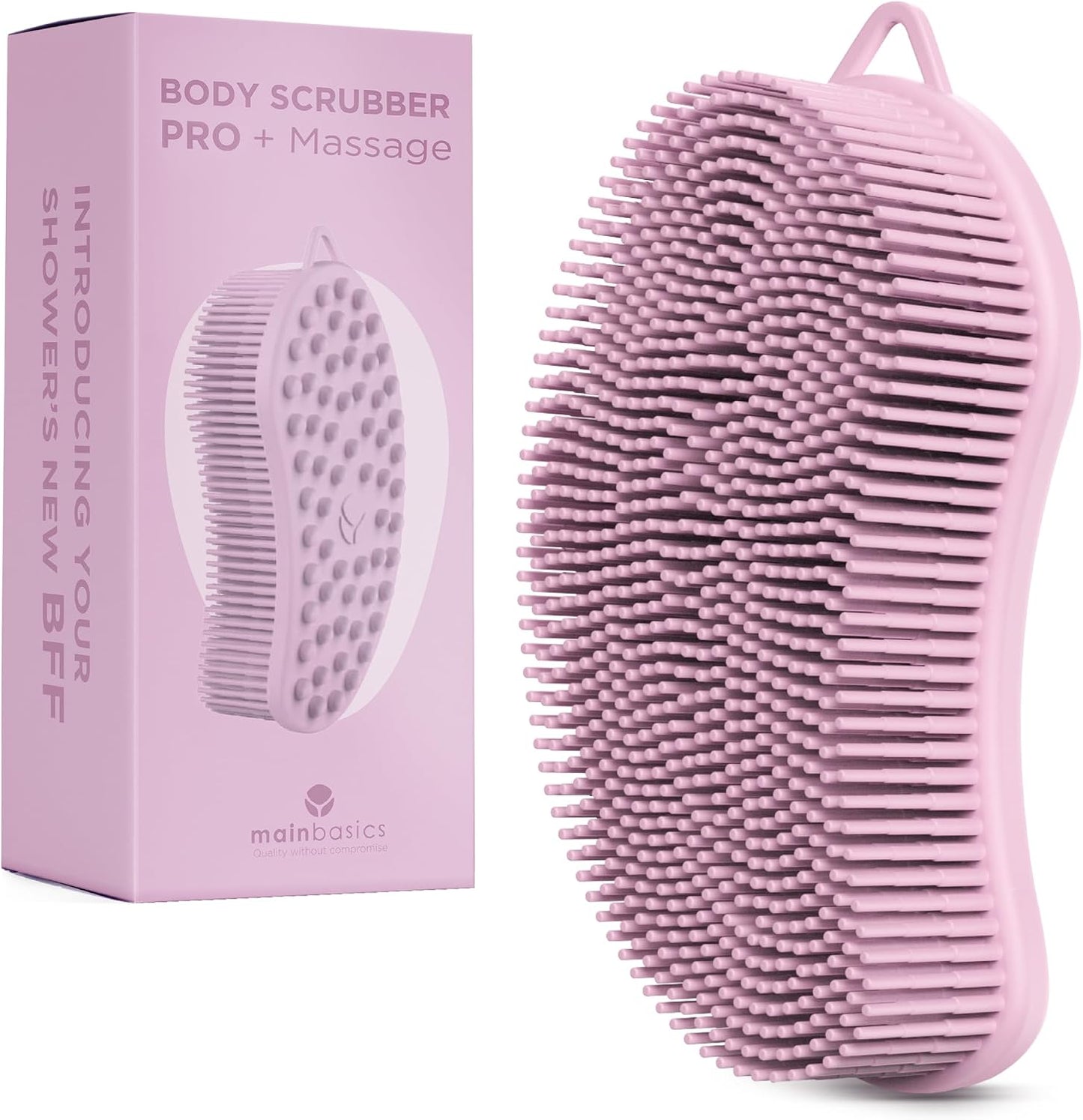 MainBasics Silicone Body Scrubber, Pink, Exfoliate | Dual-Sided, Shower Exfoliator, For Men & Women, Loofah Alternative
