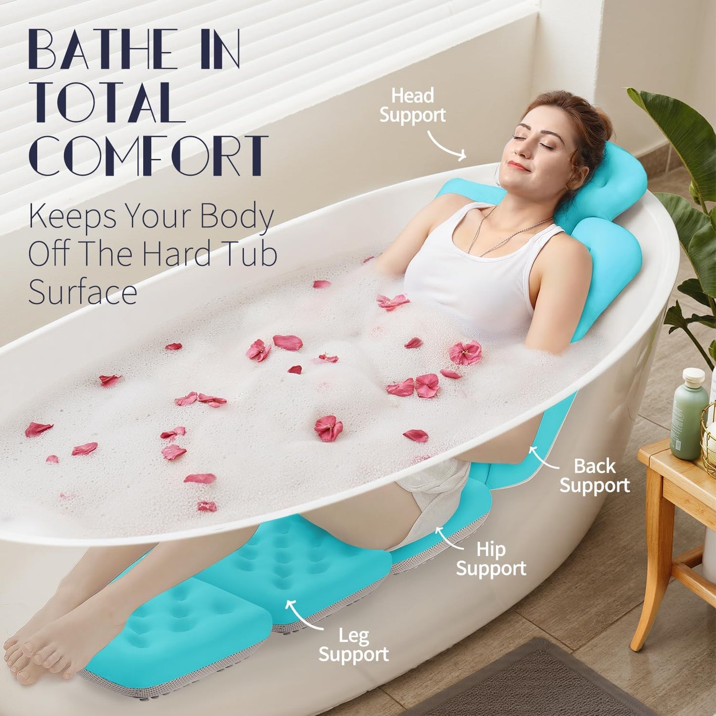 Full Body Bath Pillow for Bathtub, Thick Bathtub Cushion, Luxury Tub Pillow for Bath for Headrest Neck and Back Support White 51" x 16"