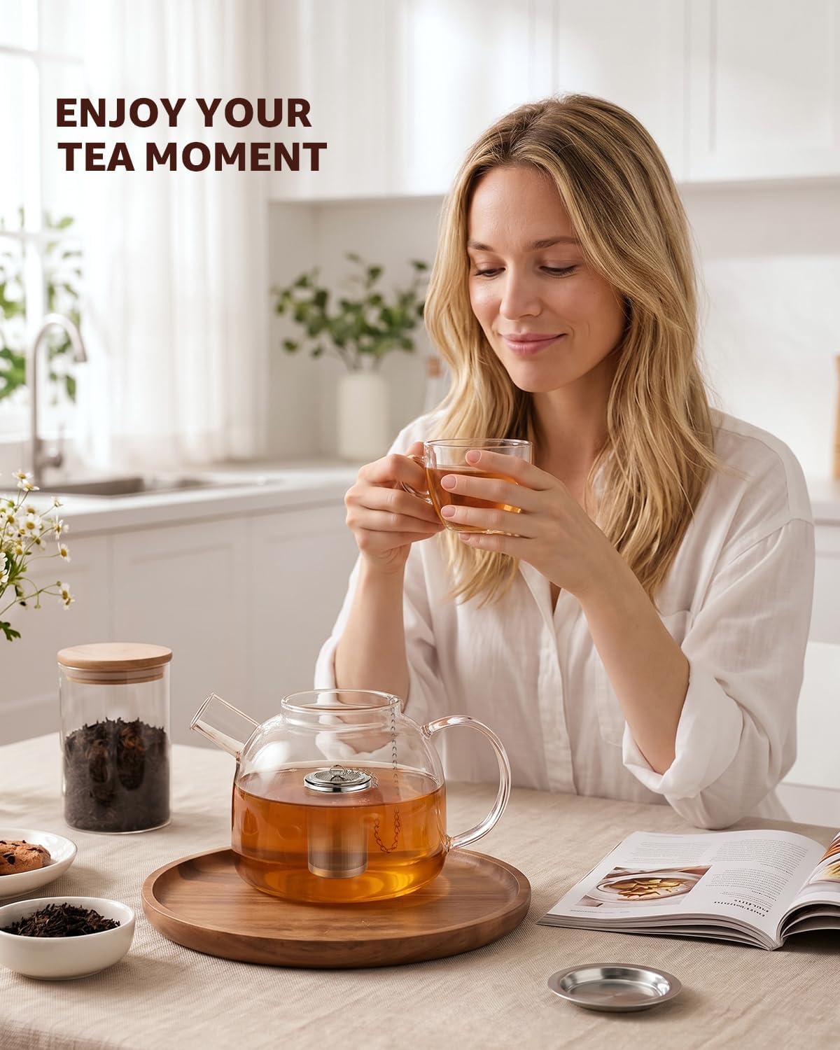 HOUSE AGAIN Tea Infuser, Extra Fine Mesh Tea Infusers for Loose Tea, 18/8 Stainless Steel Tea Strainer with Extended Chain Hook, Tea Steeper for Brew Tea, Spices & Seasonings Small × 2