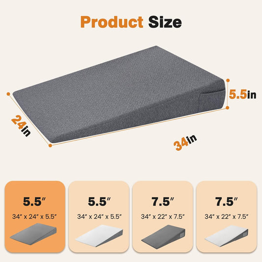 Vekkia 34" Extra-Long Wedge Pillow, 5.5" Bed Wedge Pillow for Sleeping,Gray