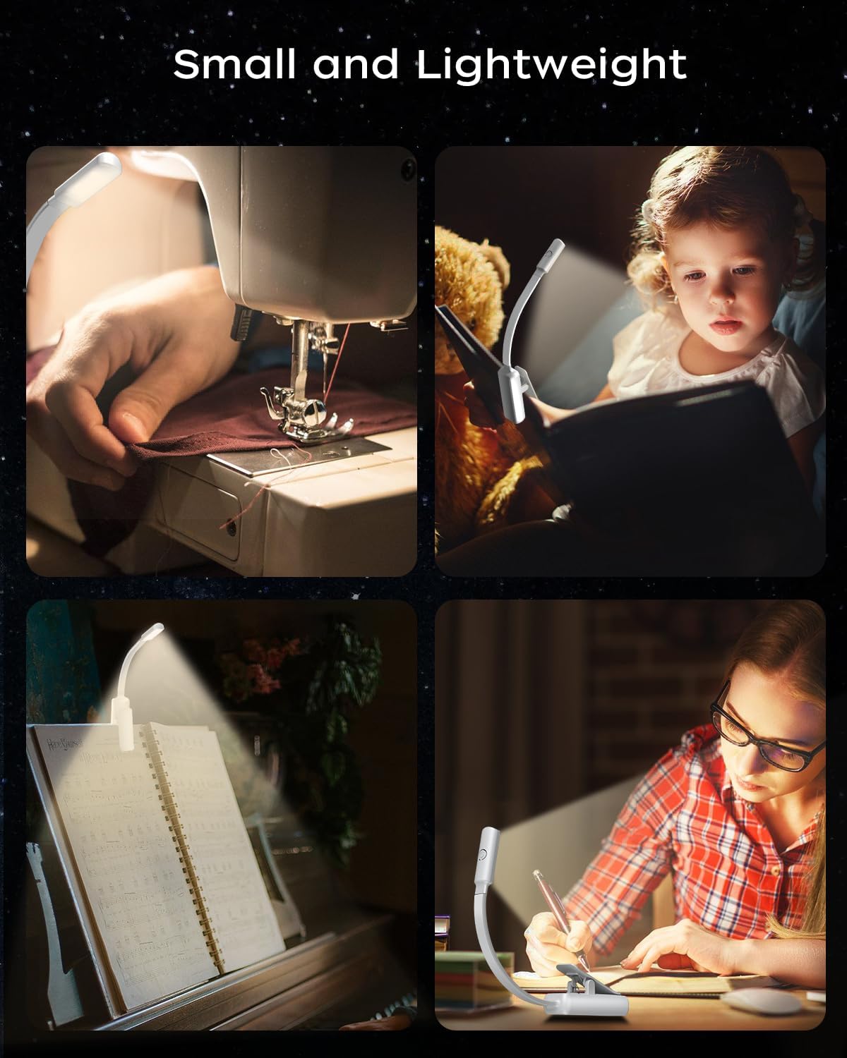 Book Light,Reading Lights for Books in Bed,AAA Battery Clip-On Led Reading Light with 3 Colors & Stepless Dimming,Portable and Ultra-Lightweight with Long Runtime(DarkBlack)